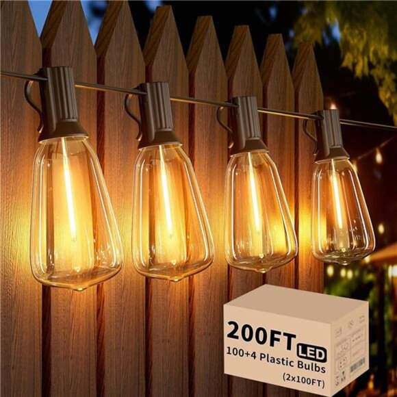 Outdoor String Lights 200FT, Commercial Vintage Patio Lights with 100+4 1W - Picture 1 of 7